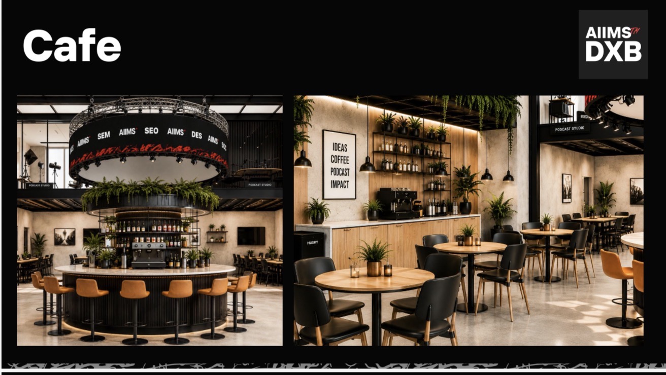 AIIMS DXB cafe concept render for Dubai FinTech Hub headquarters