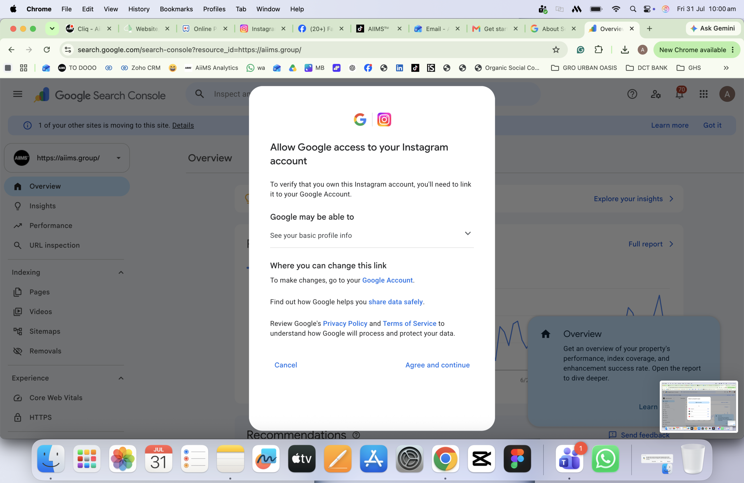 Performance report showing clicks impressions and search visibility for social content
