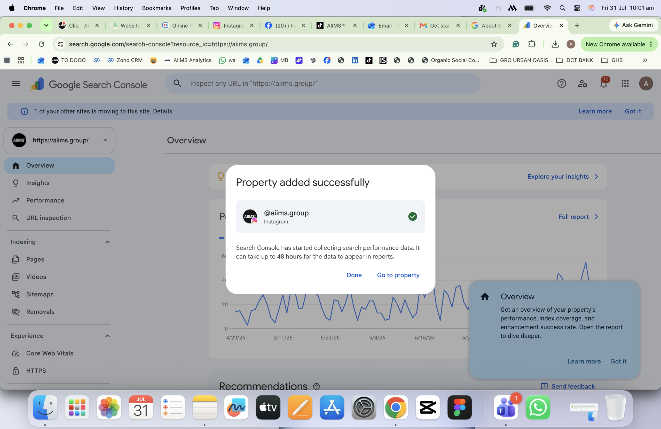 Google Search Console confirmation after a Platform Property is connected