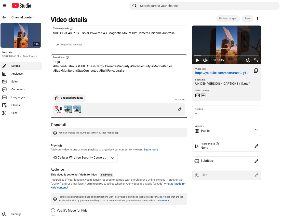 Google Merchant Center video assets page showing YouTube product video mapping for ecommerce products