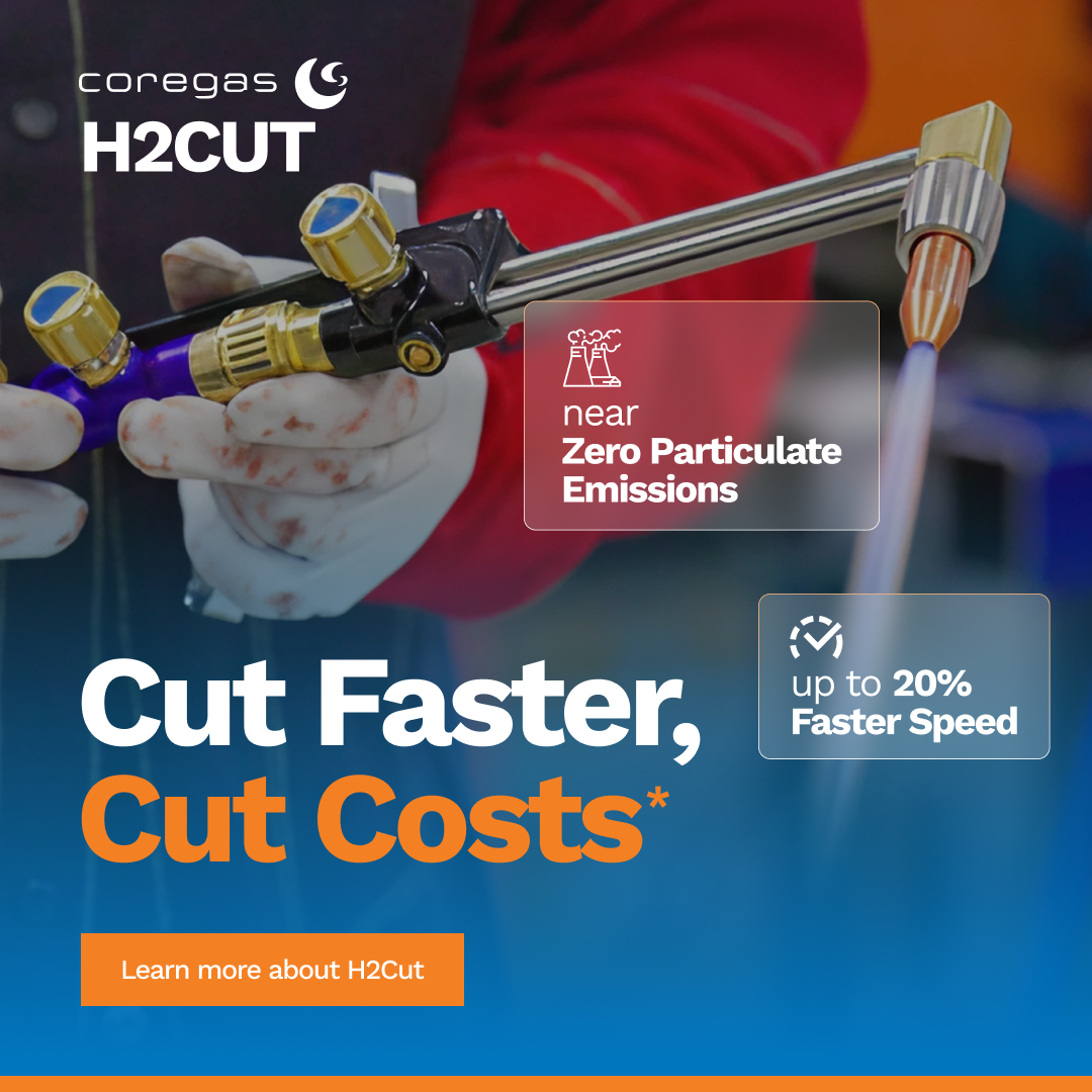 Coregas H2CUT campaign creative showing hydrogen cutting technology