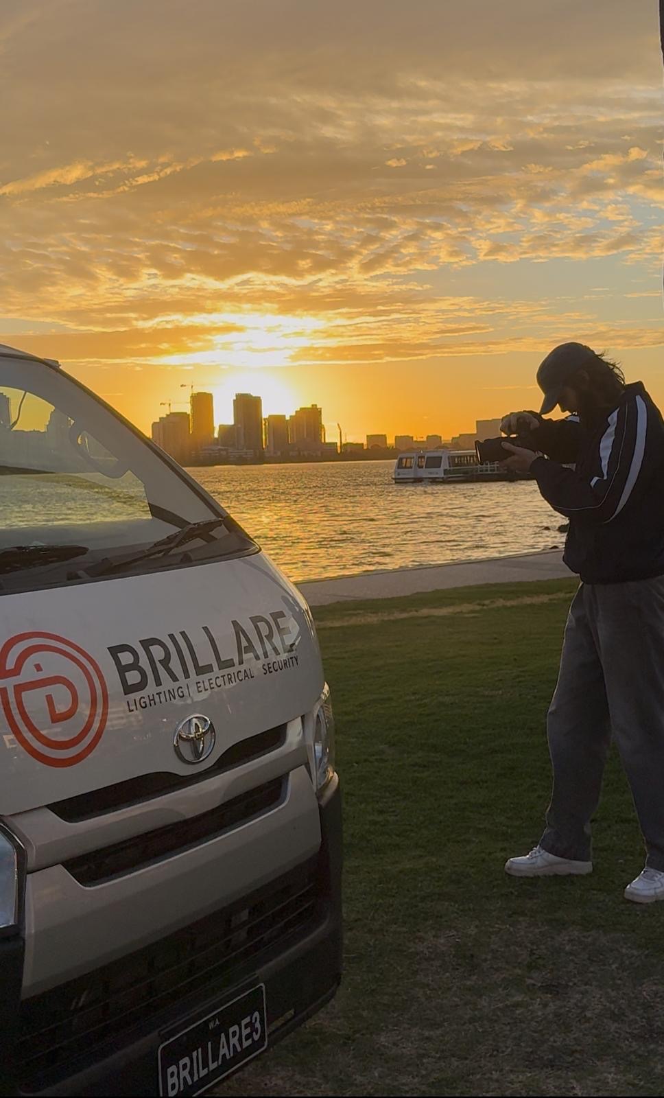 AIIMS production team filming Brillare at sunrise on the Perth waterfront