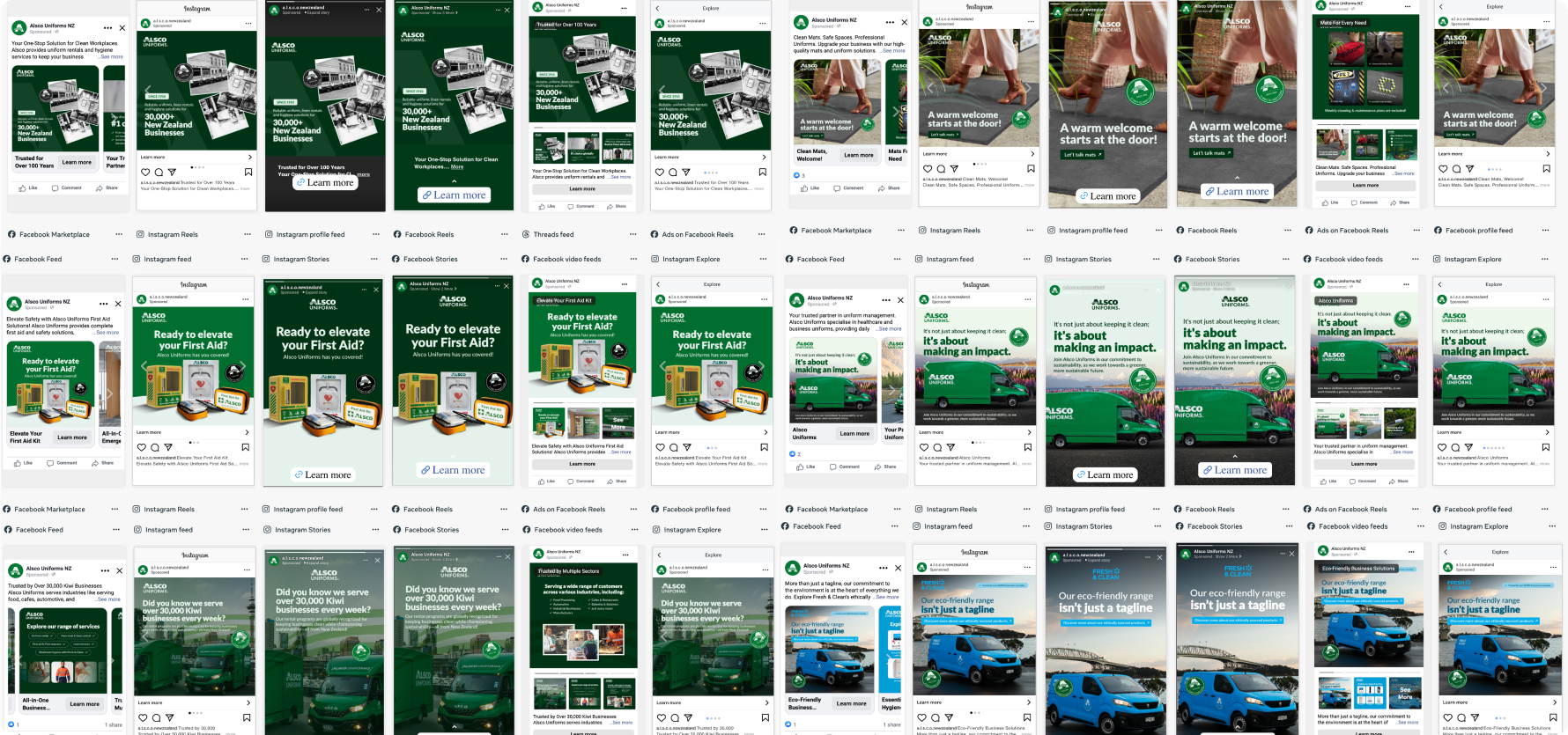 Alsco New Zealand social advertising and organic content design system