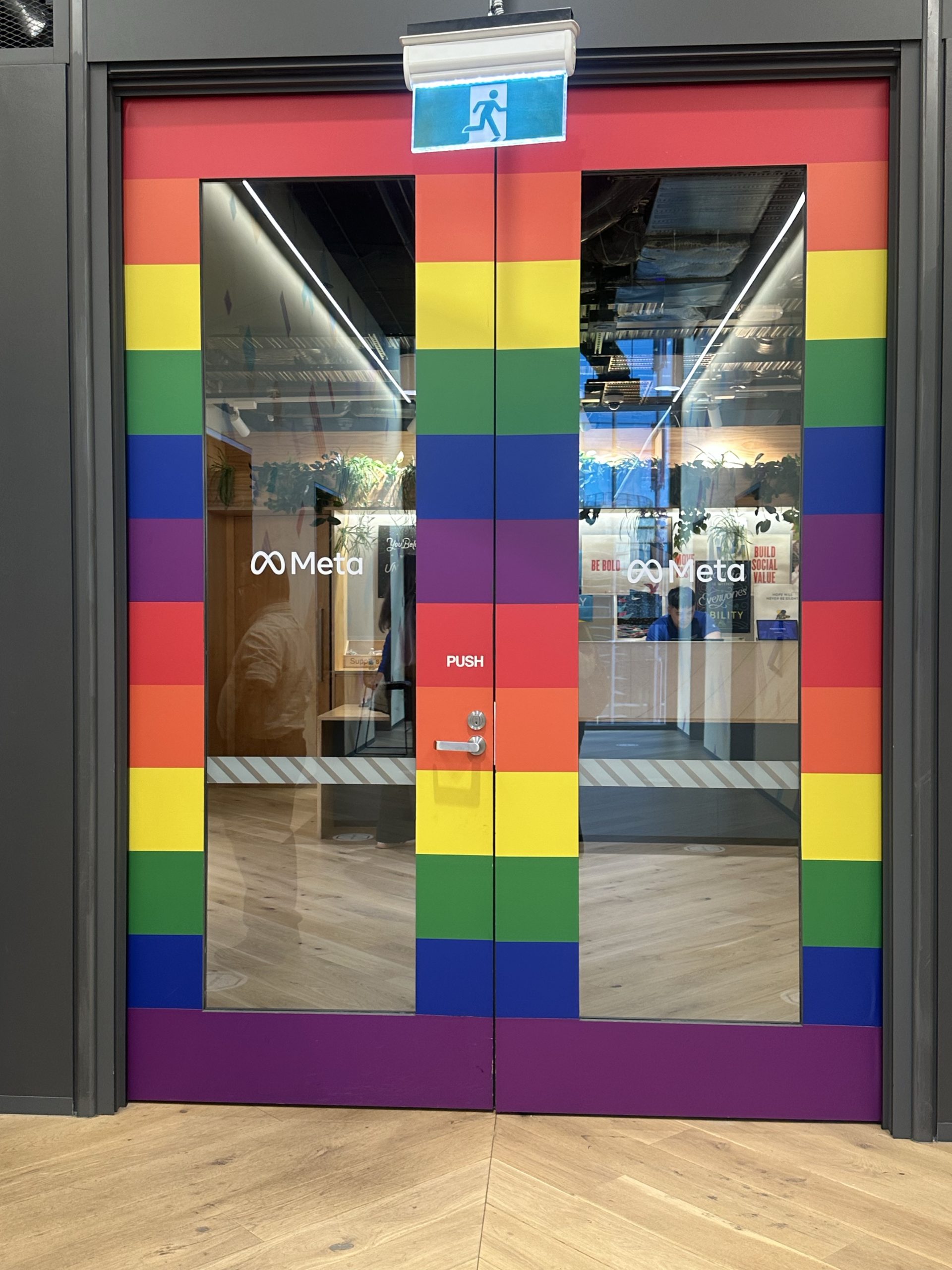 Colourful Meta office entrance doors in Sydney