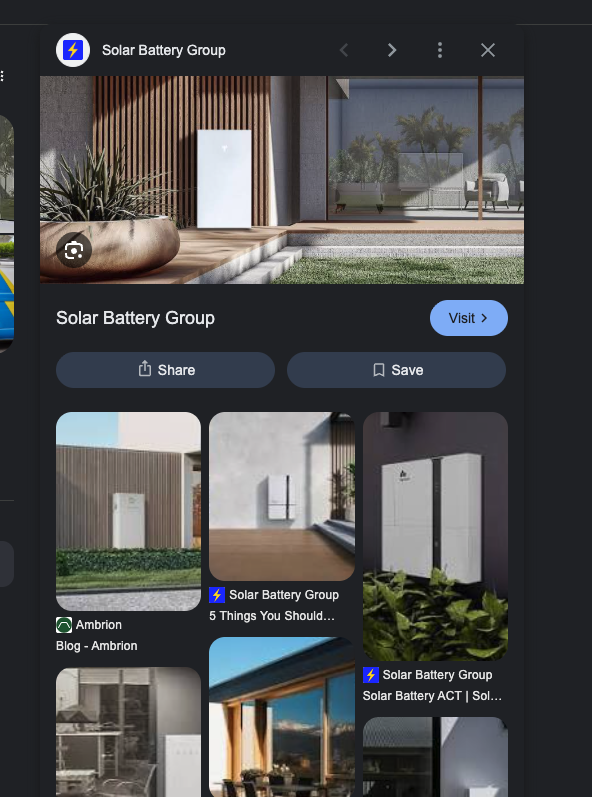 Google brand knowledge panel for Solar Battery Group