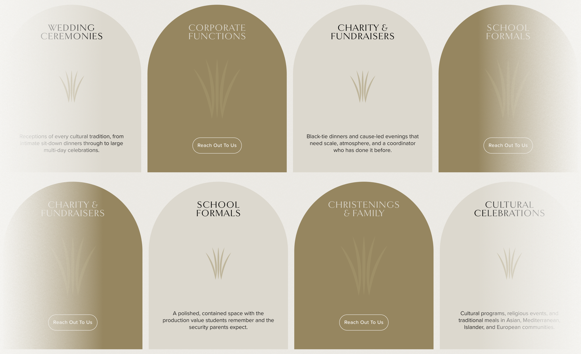 Clarence House arch event category card system