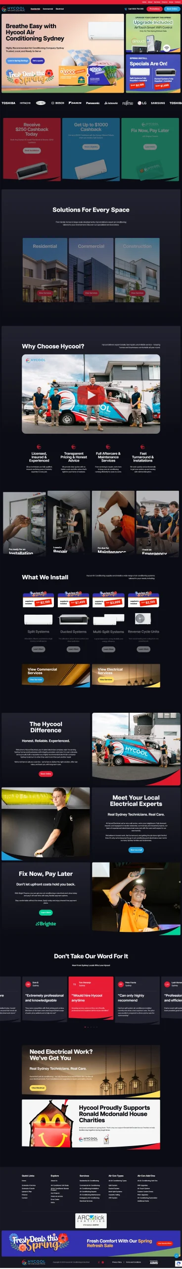 Hycool Air Conditioning website mockup