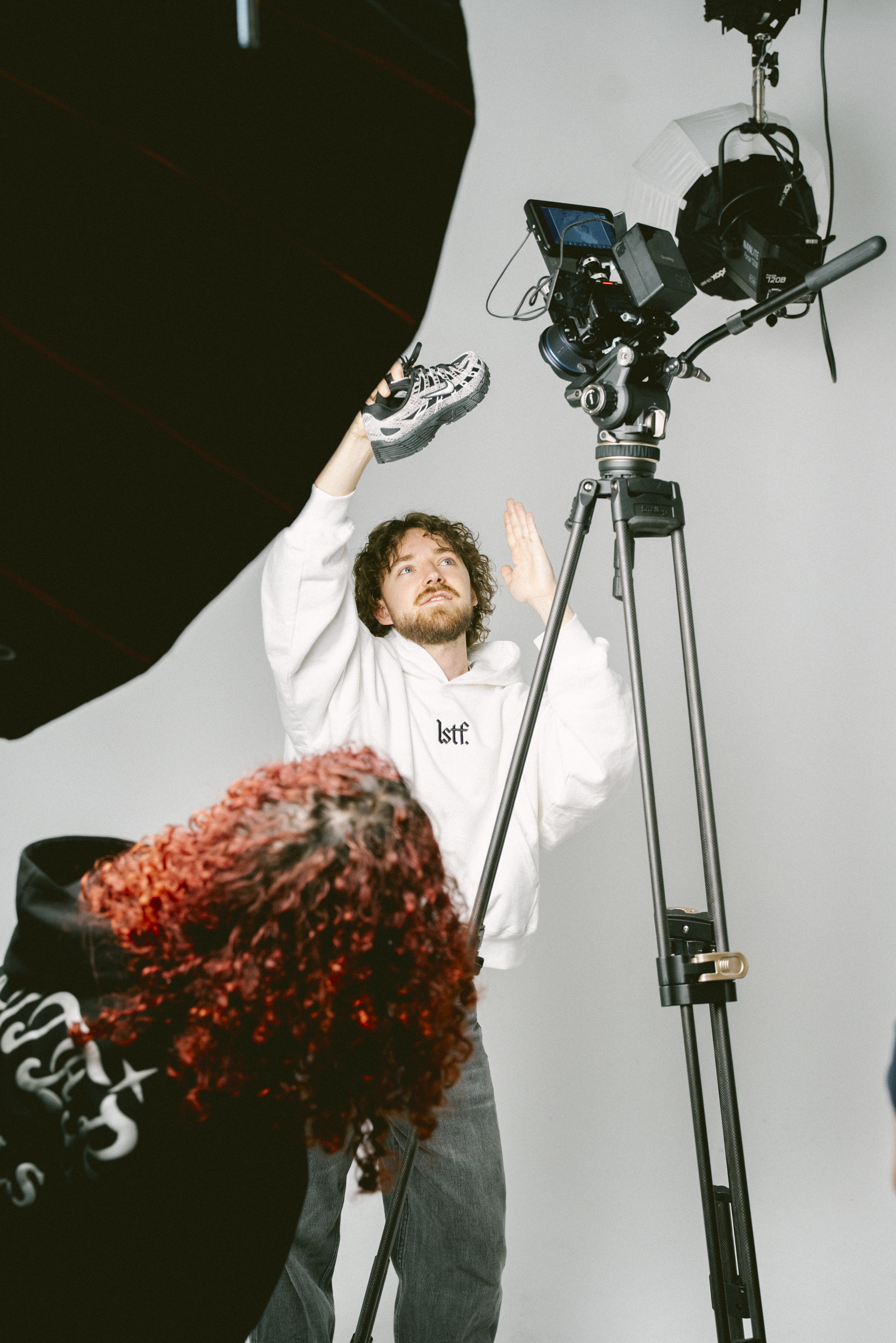 Production team working together on the Nike P-6000 shoe film