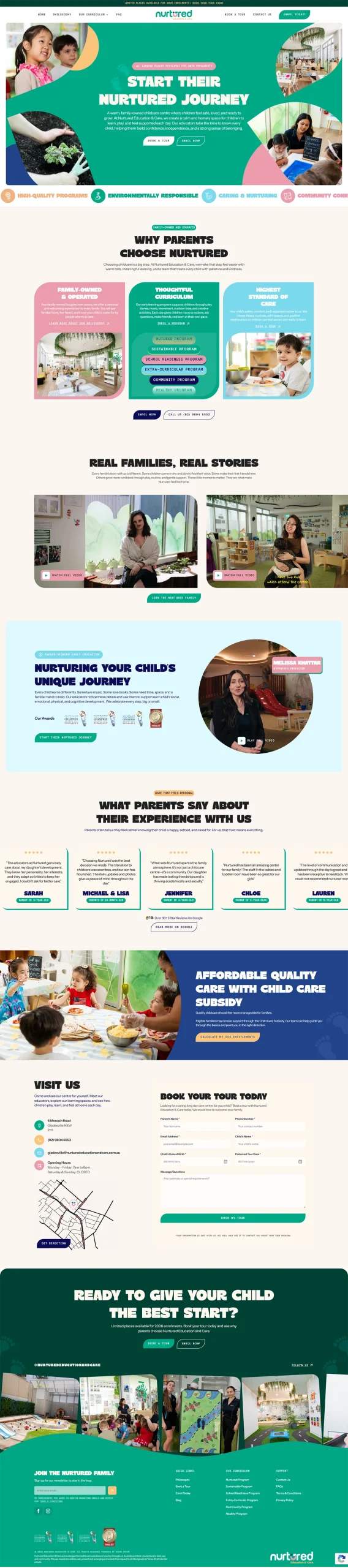 Nurtured Education & Care website mockup