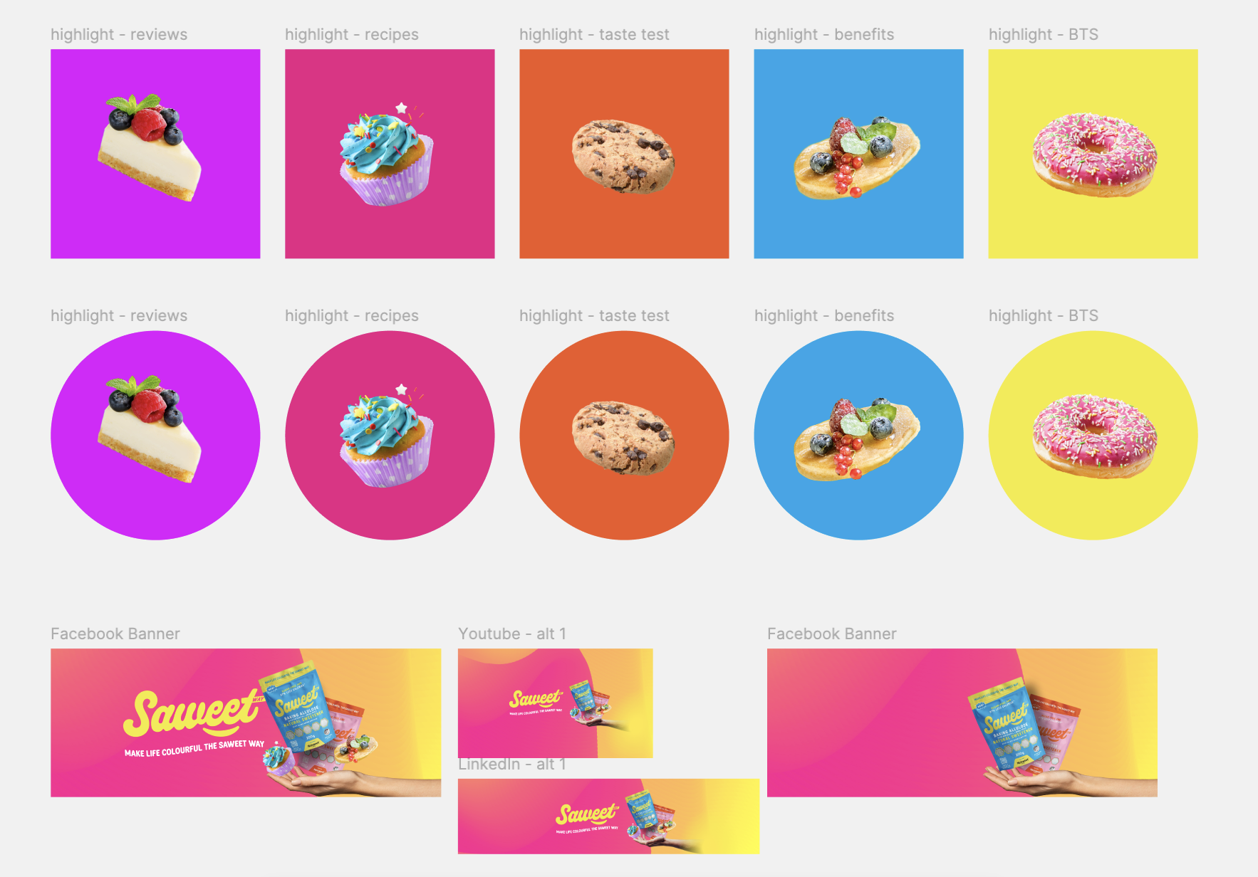 Saweet Way Instagram Highlight design system for reviews, recipes, taste tests, benefits and behind the scenes