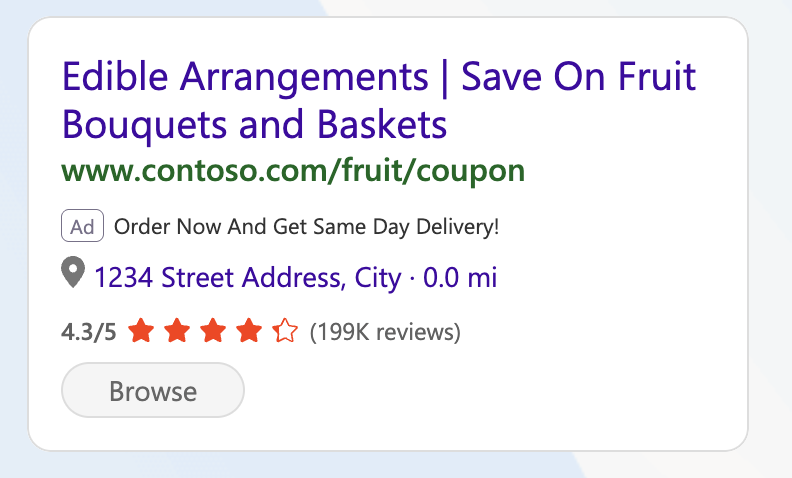 Bing paid sponsored keyword search ad