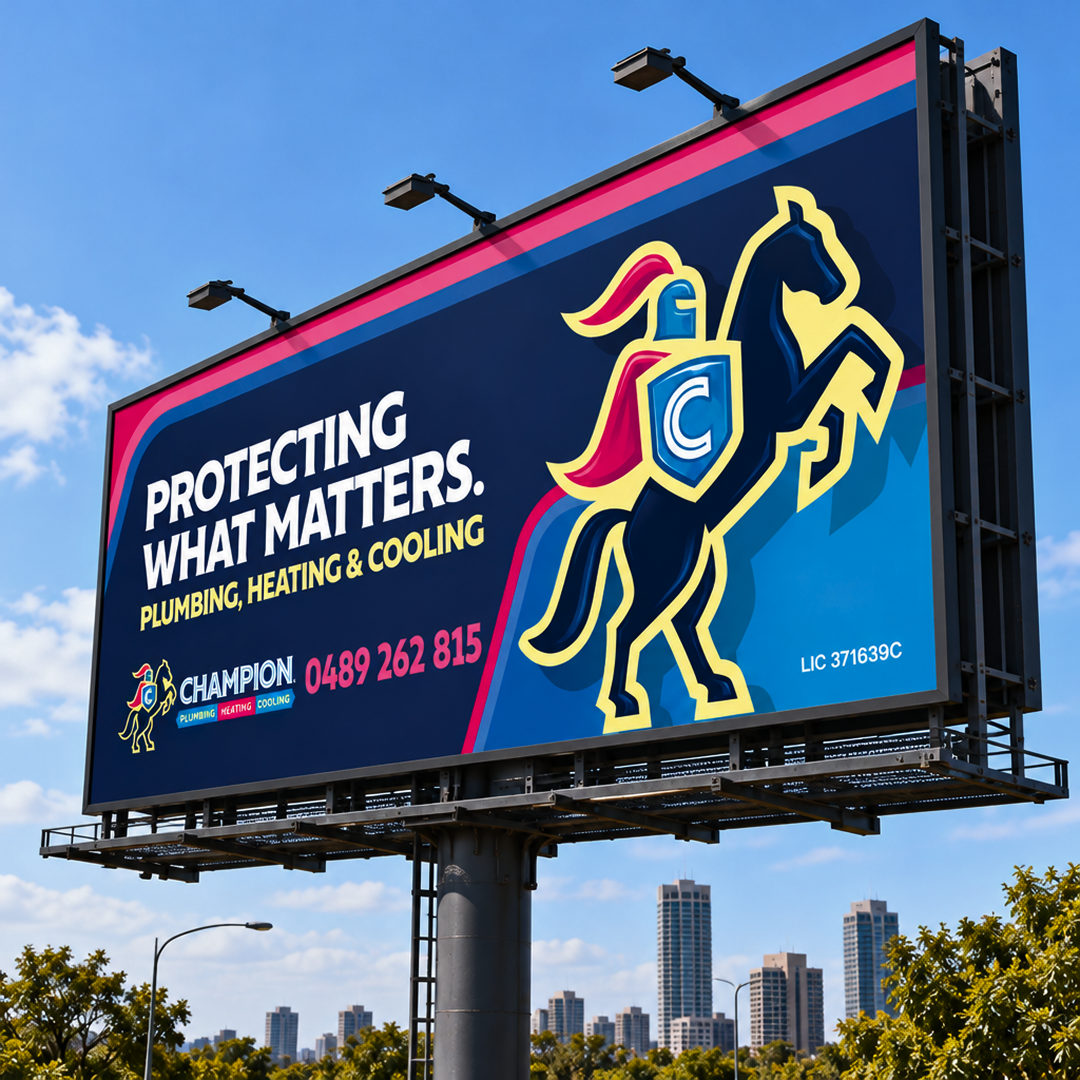 Champion Plumbing Heating and Cooling Brisbane billboard campaign by AIIMS Group