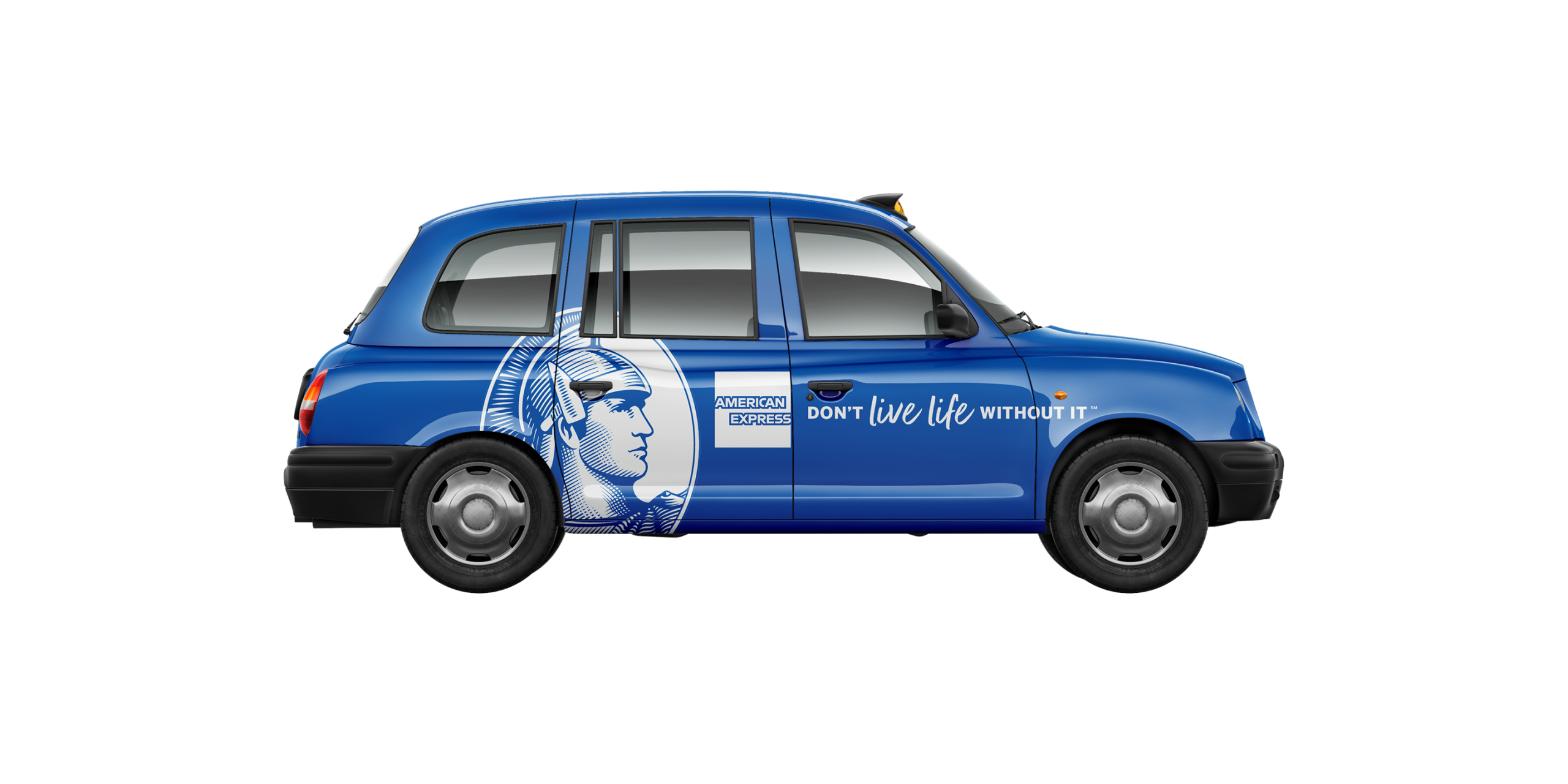 Amex Qantas / taxi creative shown across a London taxi vehicle