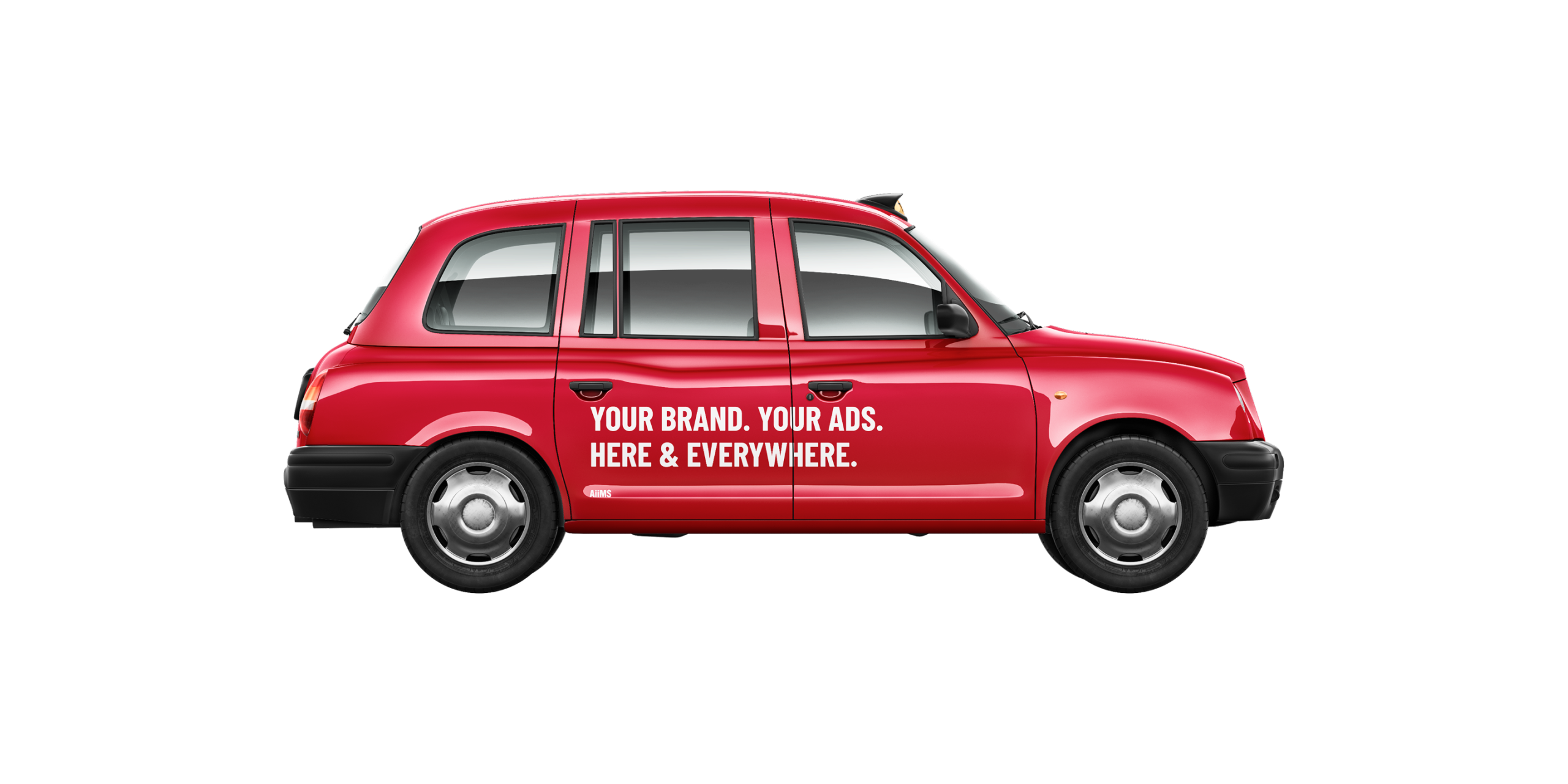 Your brand / London taxi canvas shown across a London taxi vehicle